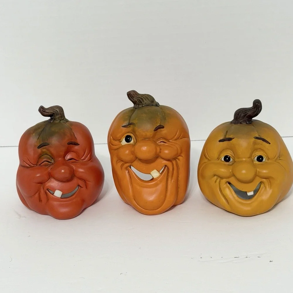 Vintage House of Lloyd Pumpkin Tea Light Holders Halloween Set of 3 With Box